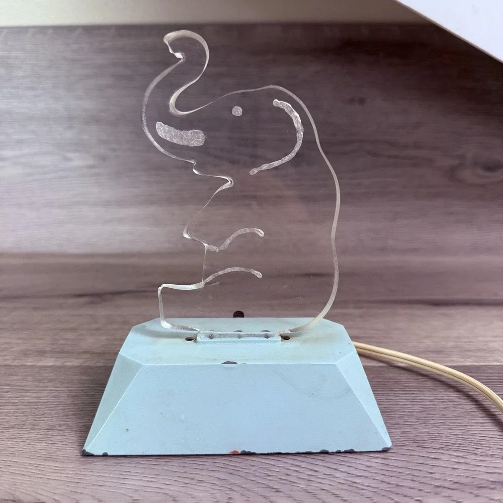 Vintage Lucite Elephant Bedside Lamp Blue Kids Night Light MCM Works